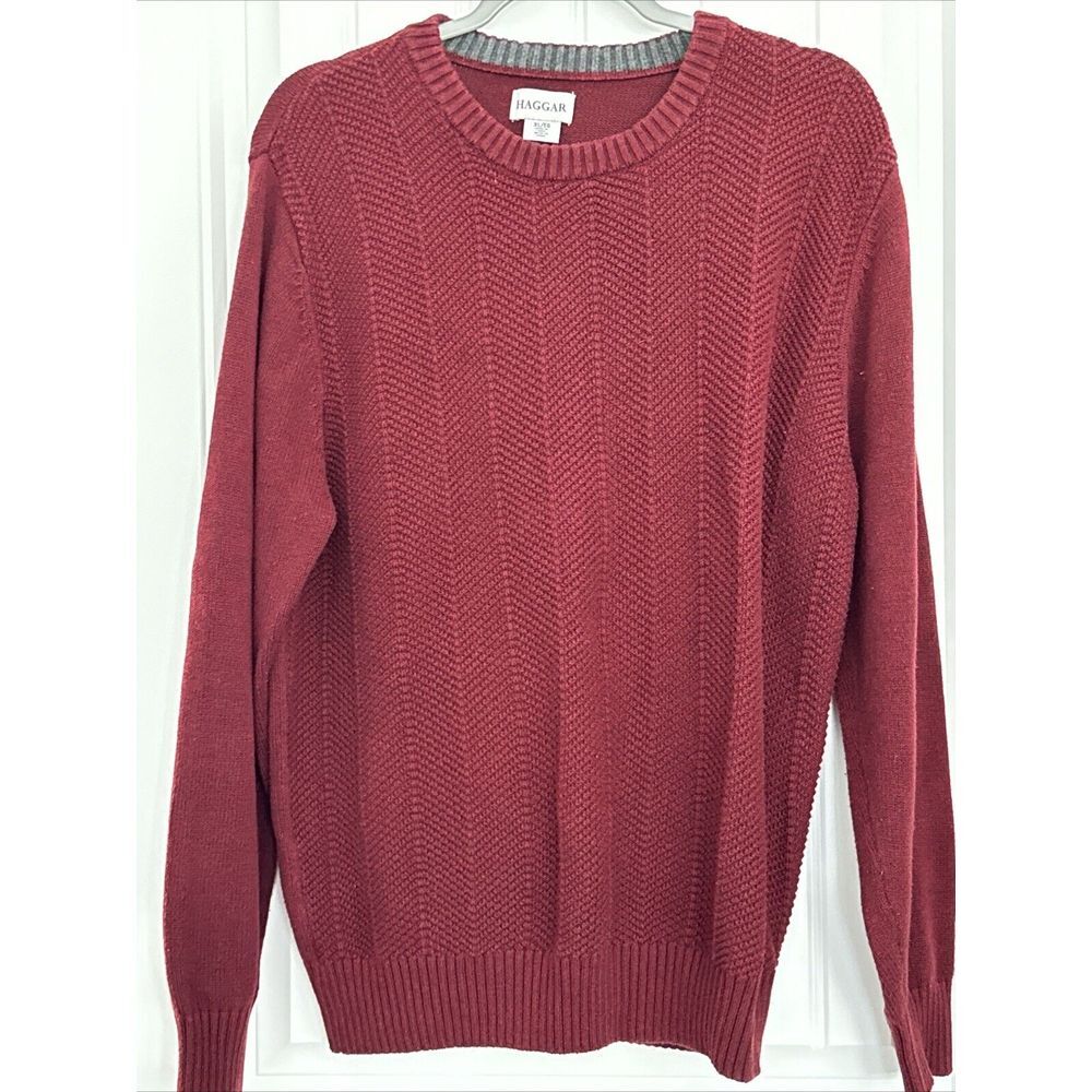 Haggar Men's Sweater Crew‎ Neck Sweater Long Sleeve Burgundy XL
